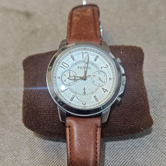 Fossil Accessories - Fossil ES4038 Women's Brown Leather Analog White Dial Quartz Wrist Watch